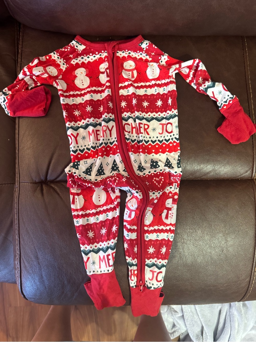 Little Sleepies Red Holiday Snowman Footed One-Piece